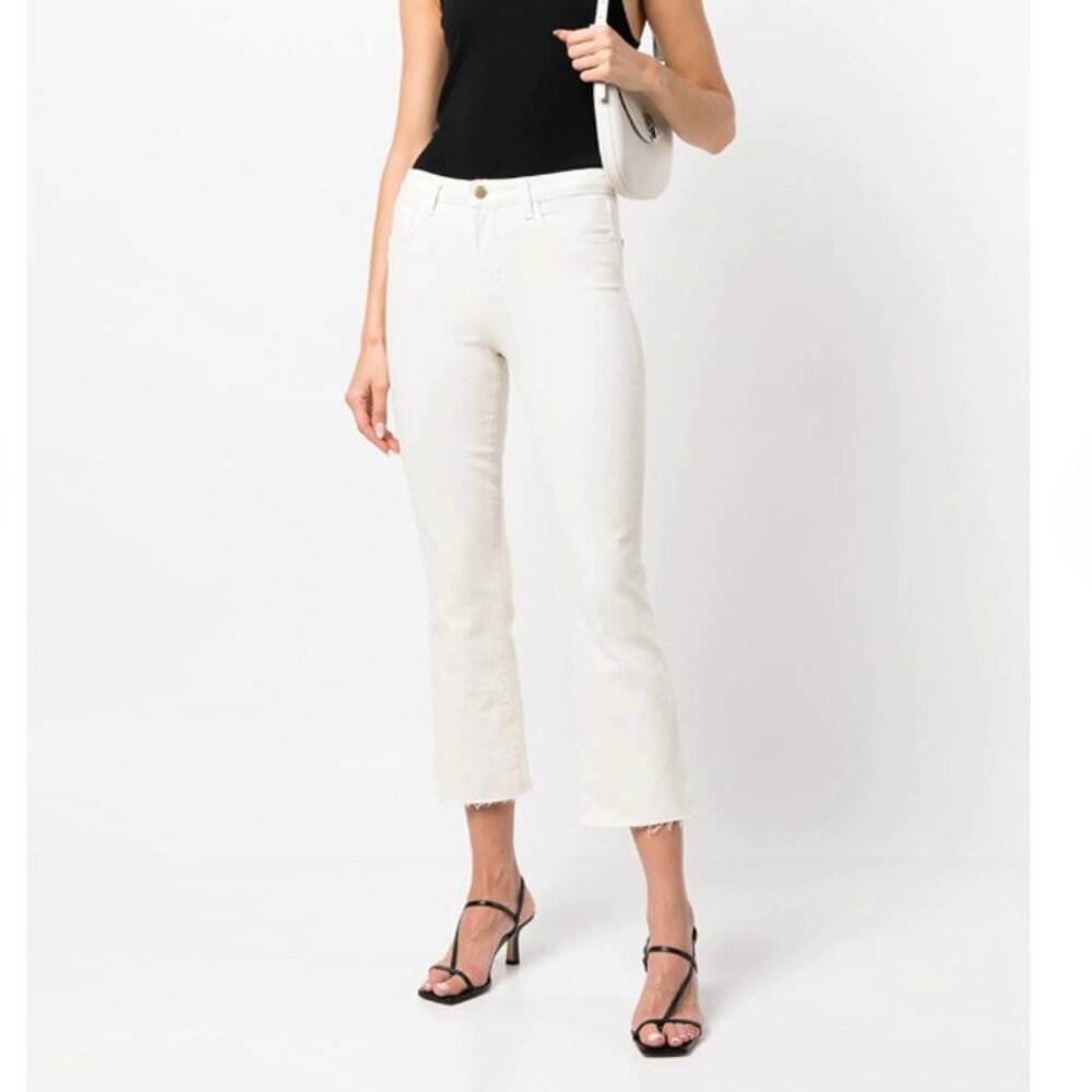 L'Agence 28 / 6 Kendra White High-Rise Crop Flare Jean